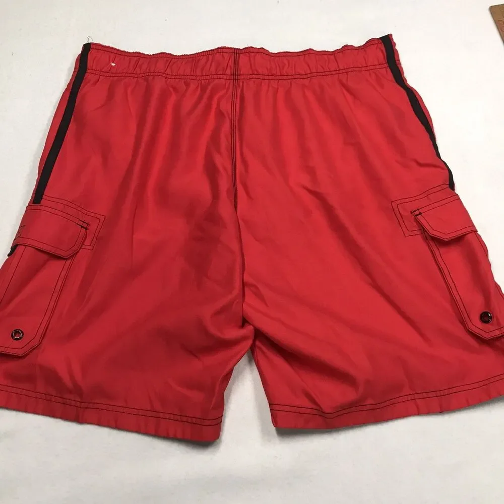 Vintage OP OCEAN PACIFIC Cargo Board Swim Trunks Men L 36W Red Mesh Lined